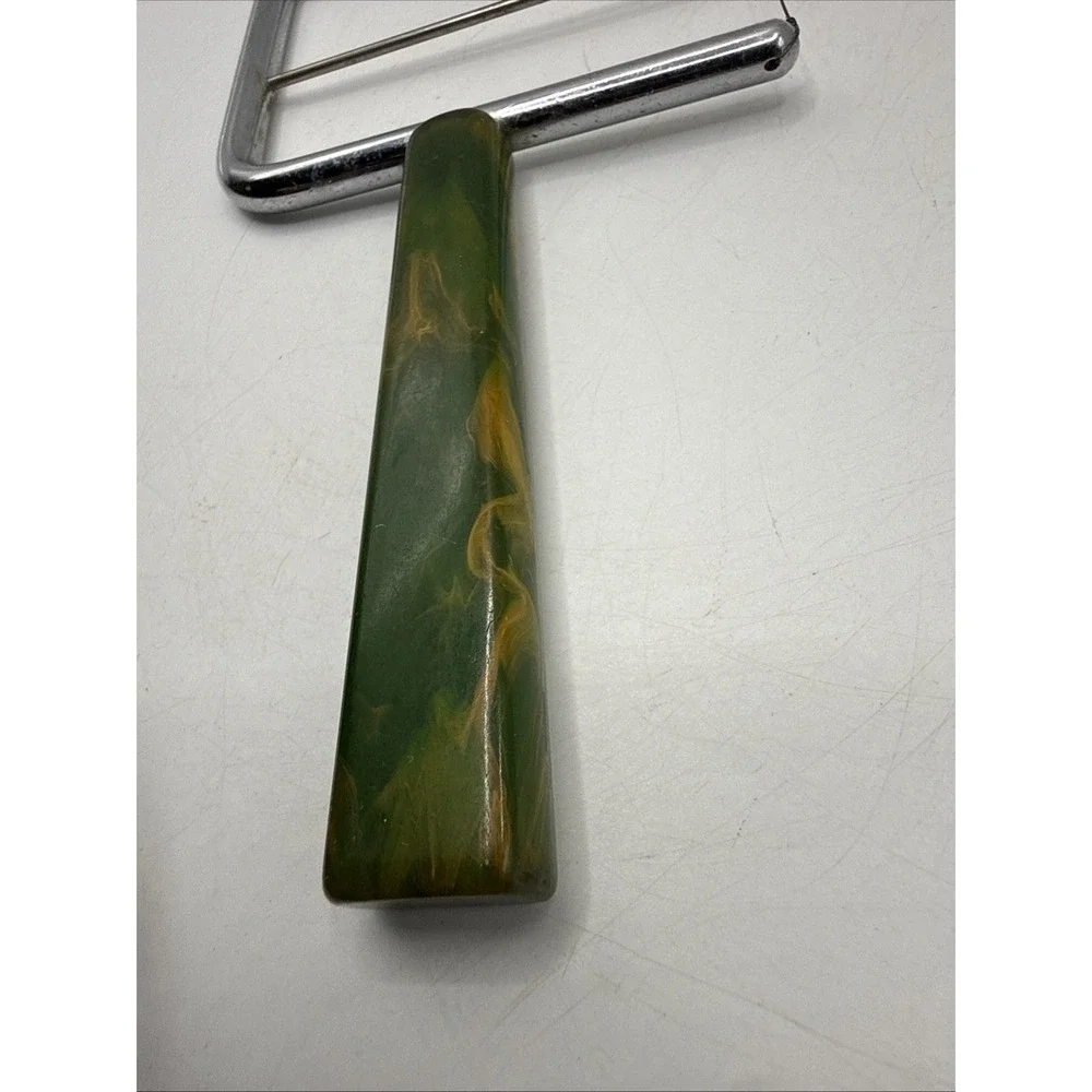 Vintage Green Swirl Bakelite Handle Wire Cheese Slicer Cutter 7.25
